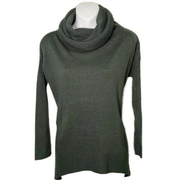 Susina Olive Green Sweater Curved Hem Cowl Neck Long Sleeve Ribbed Petite SP - Picture 1 of 4